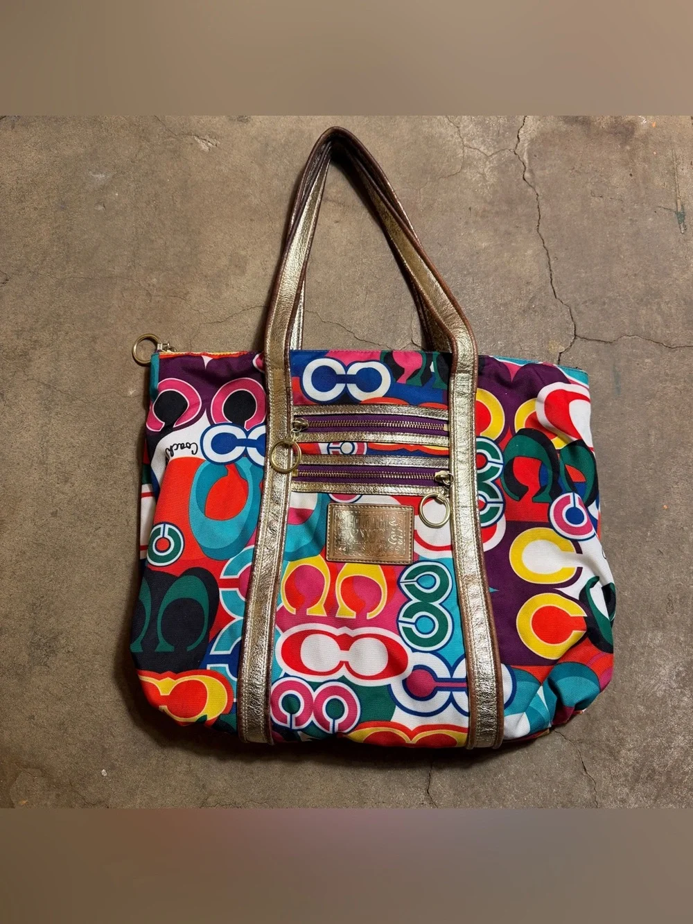 Vintage 2009 Coach Poppy Pop C Signature Glam Tote 13839 Multicolor Y2K
